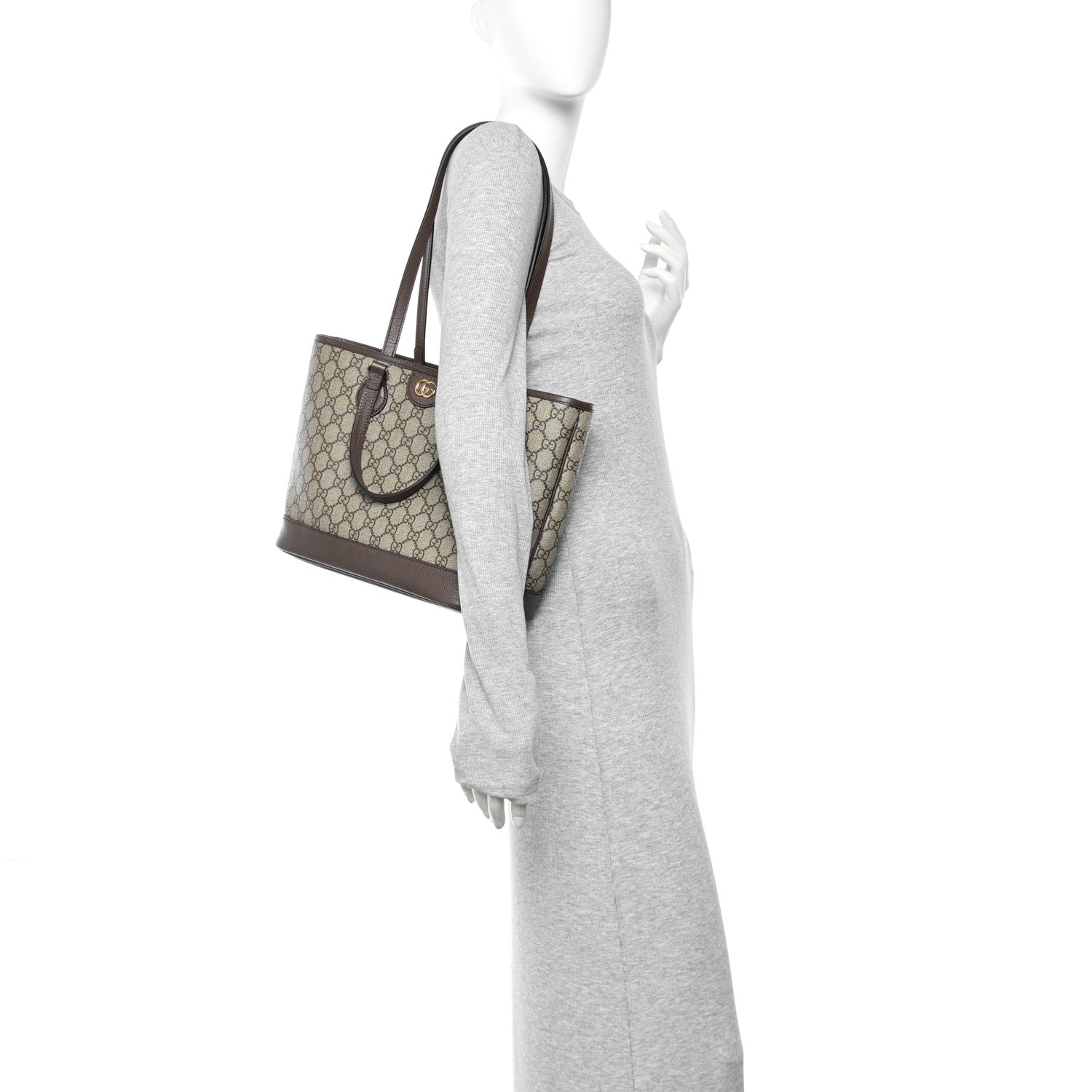 Gucci GG Supreme Monogram Textured Calfskin Small Ophidia Shoulder Tote Bag Beige Ebony New Acero 2 of 10