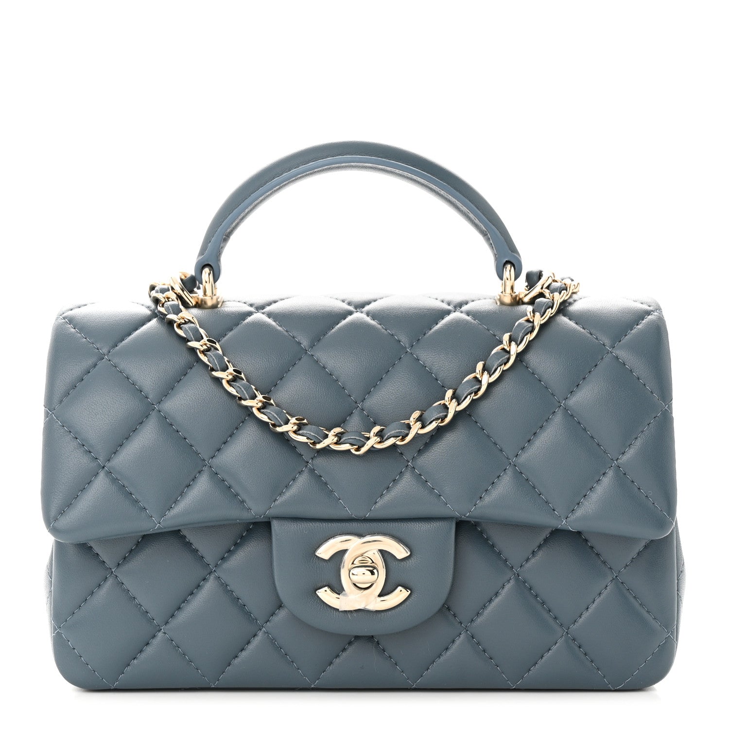 Chanel Lambskin Quilted Mini Top Handle Rectangular Flap Blue 1 of 11