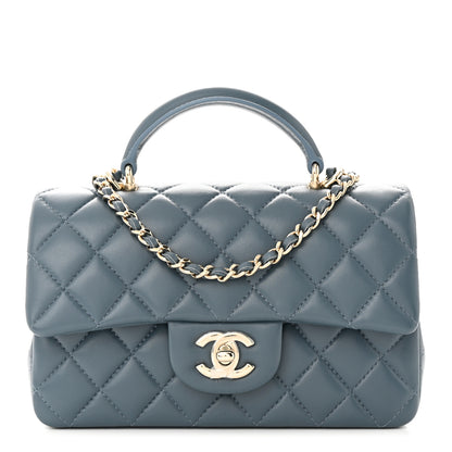 Chanel Lambskin Quilted Mini Top Handle Rectangular Flap Blue 1 of 11