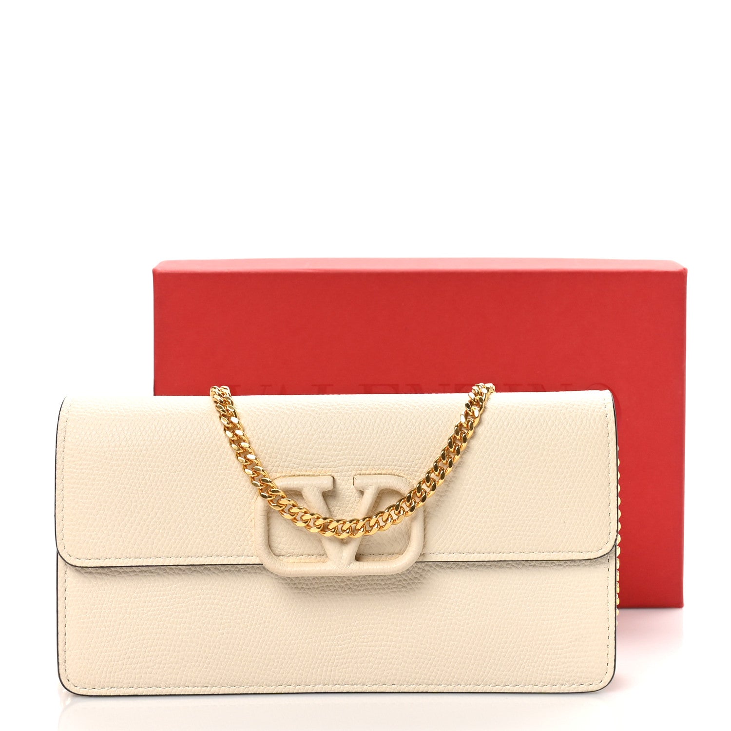 Valentino Garavani Grainy Calfskin VLogo Wallet With Chain Light Ivory 10 of 10