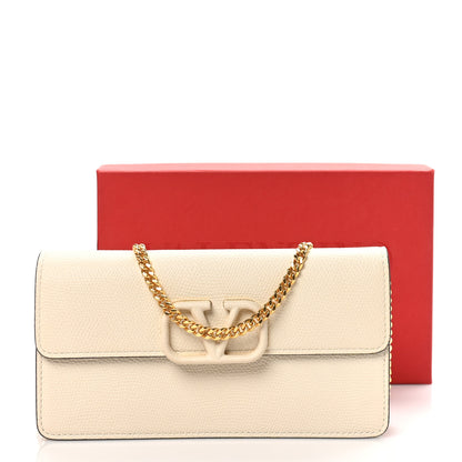 Valentino Garavani Grainy Calfskin VLogo Wallet With Chain Light Ivory 10 of 10