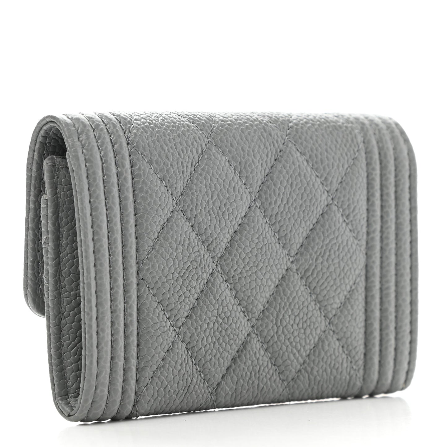 Caviar Quilted Boy Flap Card Holder Grey