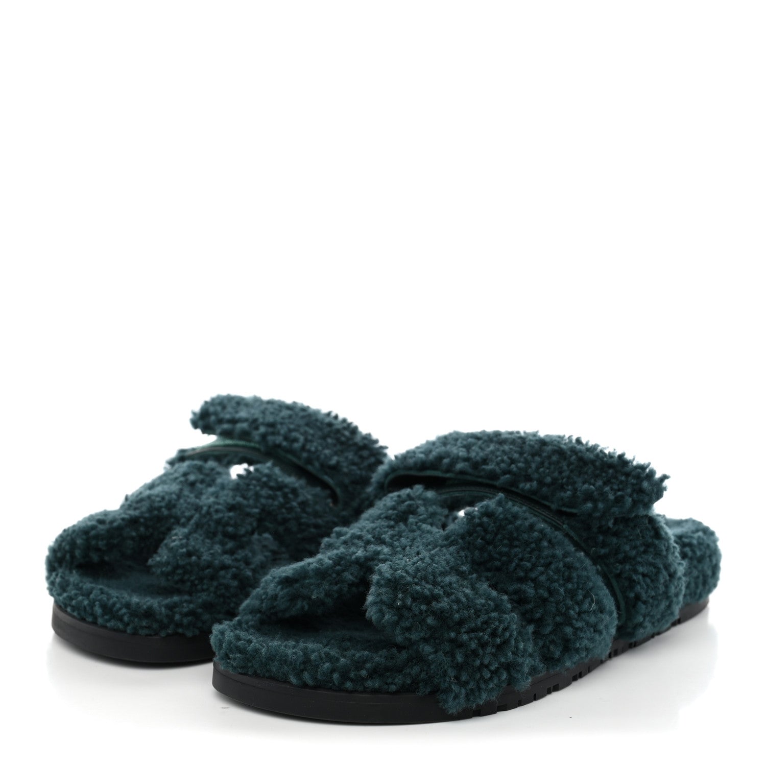 Hermes Woolskin Womens Chypre Sandals 38 Vert Anglais 3 of 9