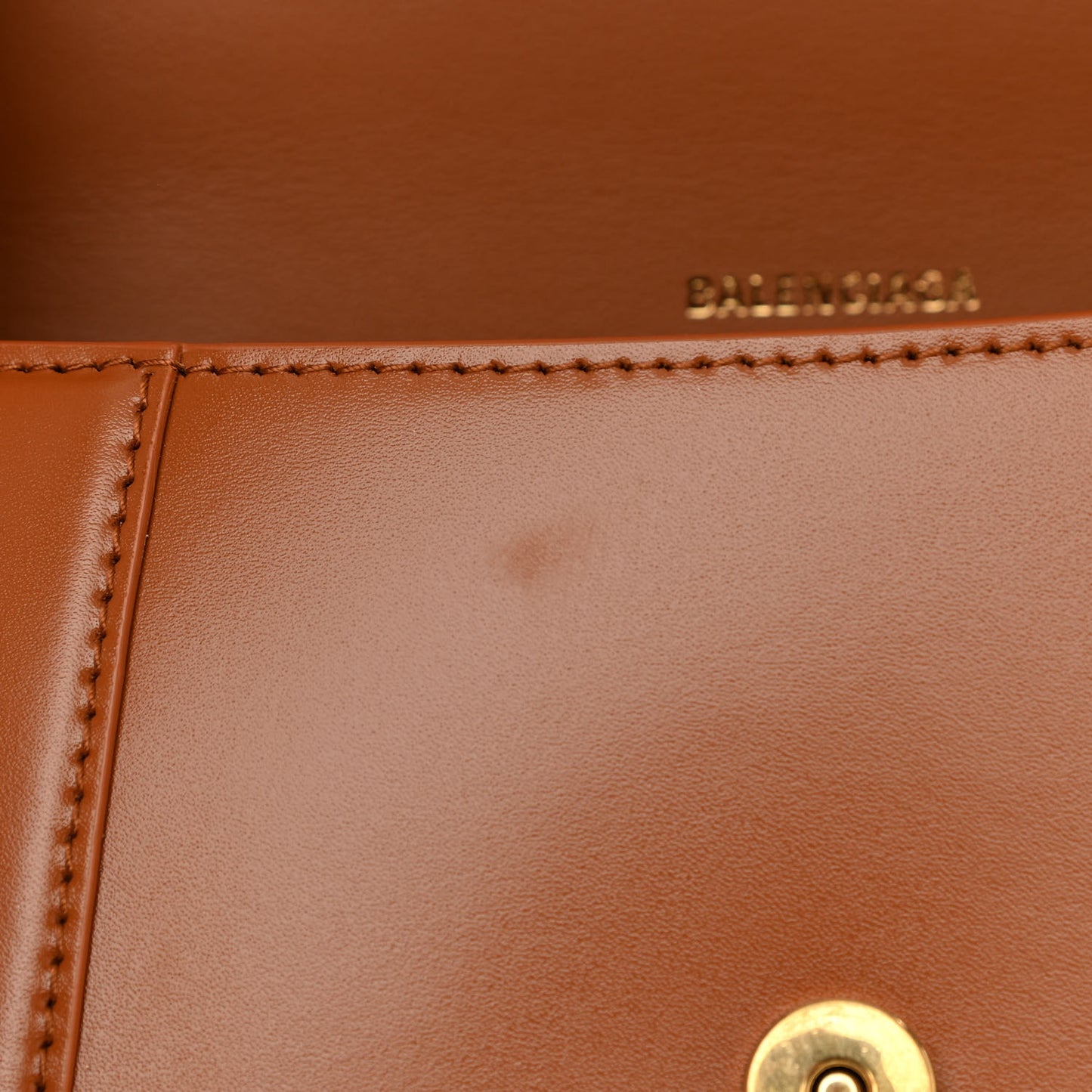Shiny Box Calfskin Small Hourglass Top Handle Bag Camel