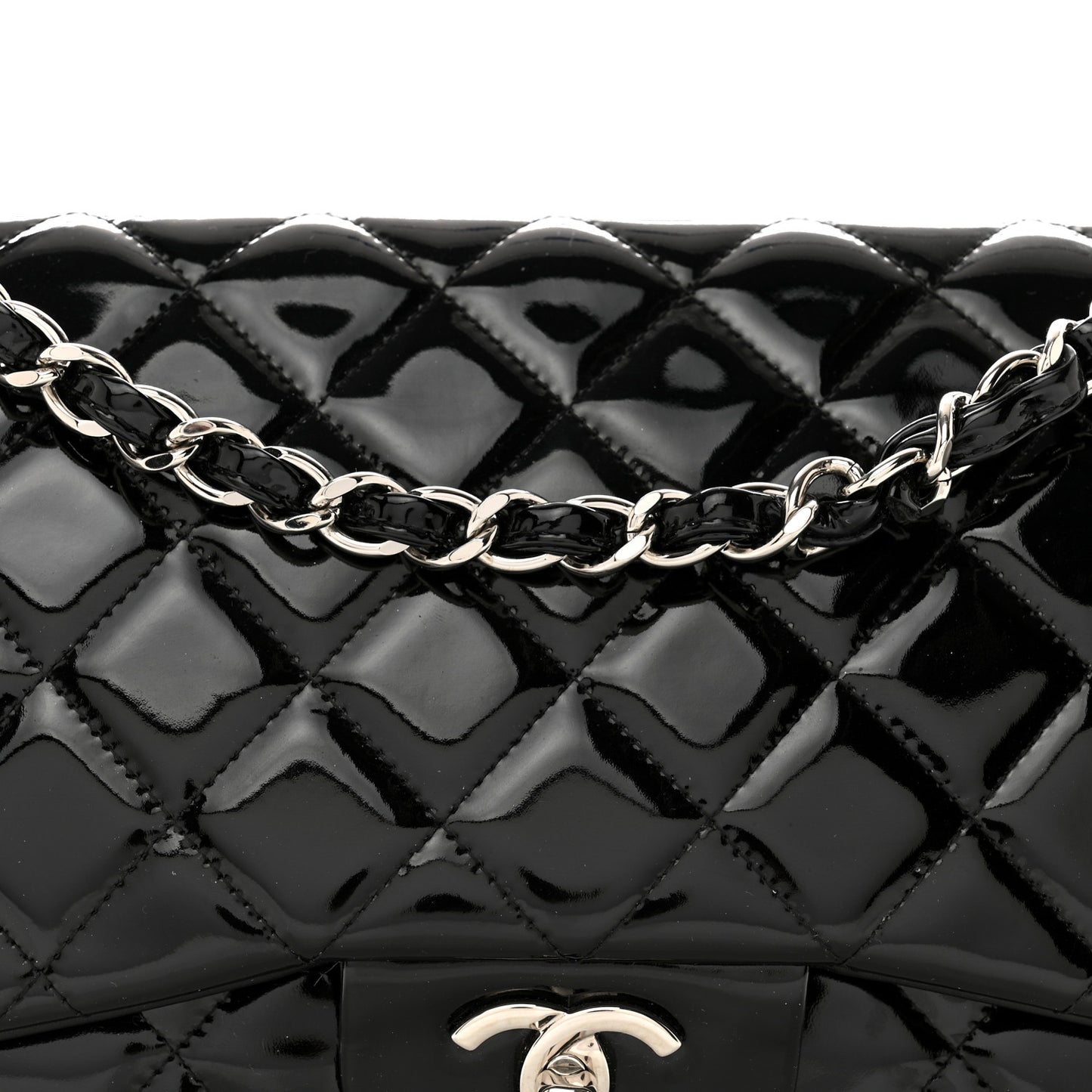 Patent Quilted Jumbo Double Flap Black
