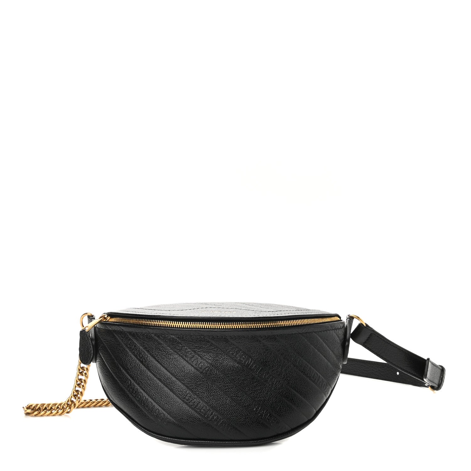Balenciaga Shiny Goatskin Allover Logo Embossed XXS Souvenir Belt Bag Black 1 of 8
