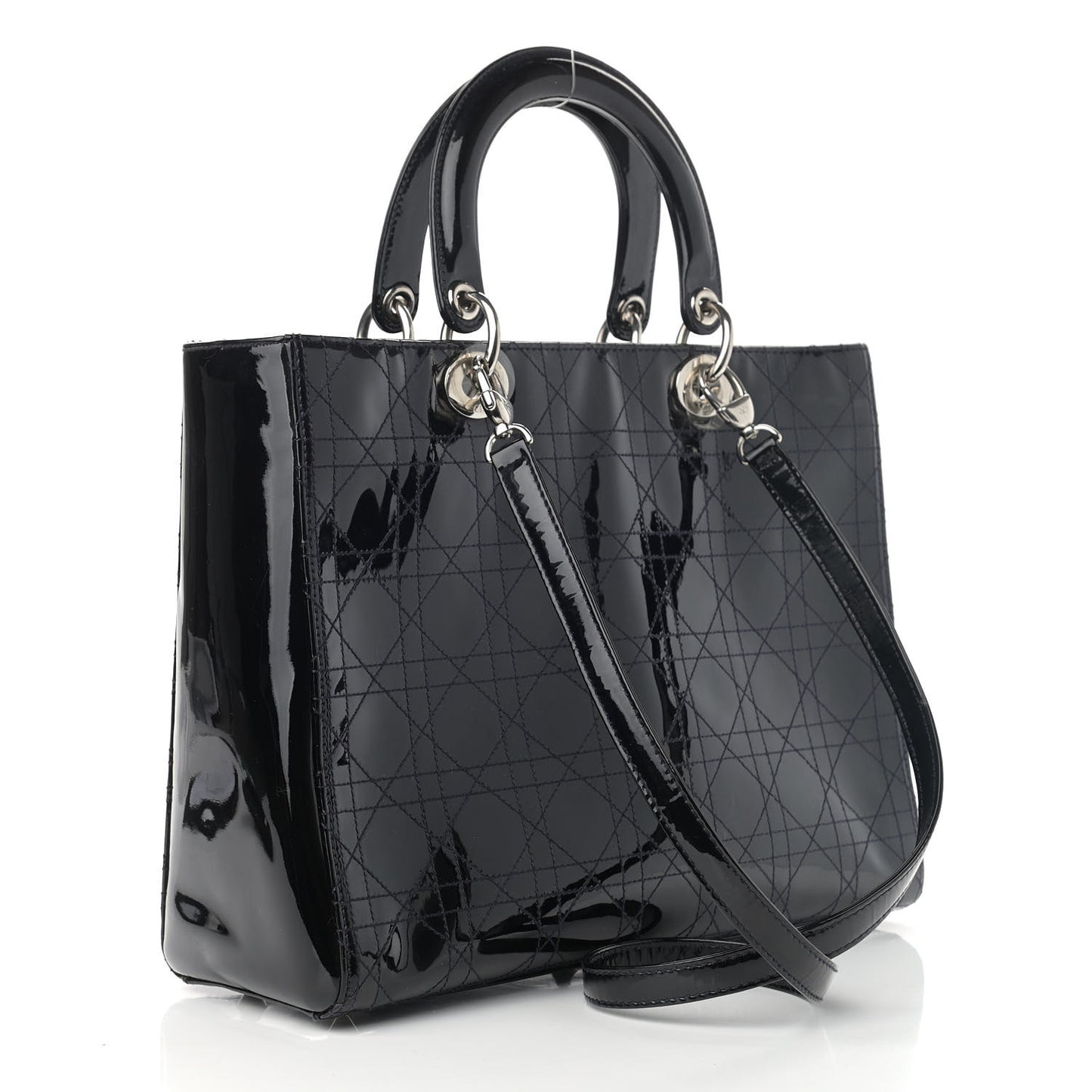 Patent Cannage Stitched Large Lady Dior Dark Navy Blue