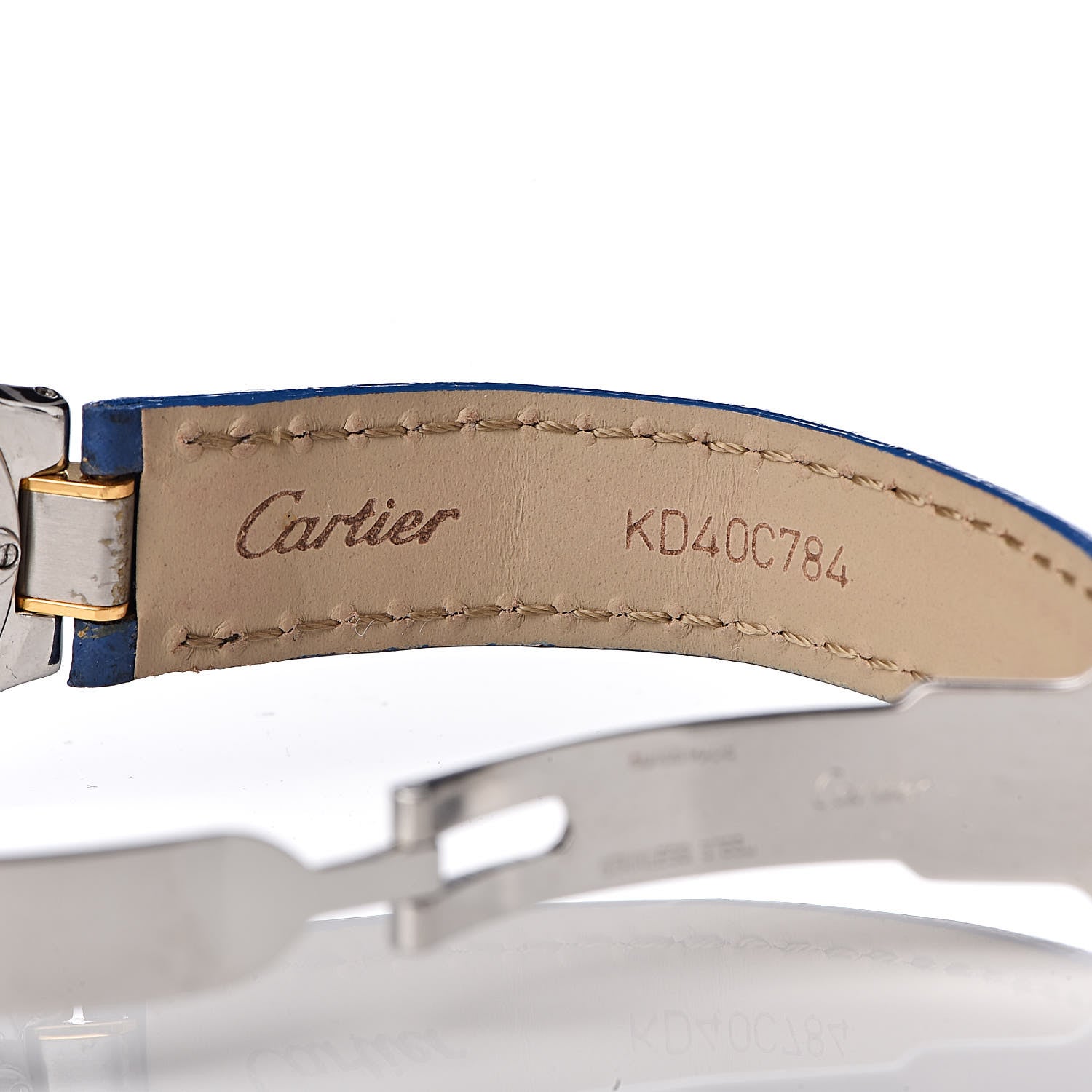 Cartier Stainless Steel 18K Yellow Gold Calfskin 28mm Must De 21 Quartz Watch Blue 8 of 9