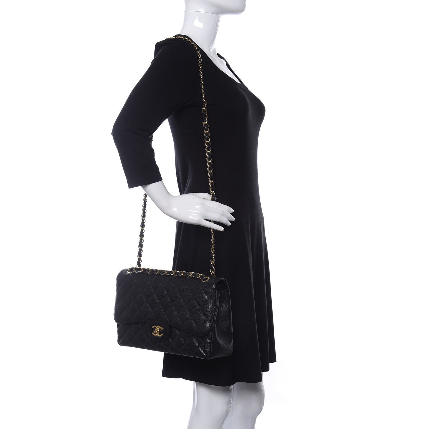 Caviar Quilted Jumbo Double Flap Black