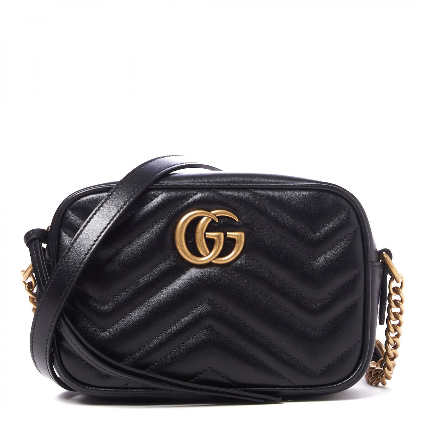 Calfskin Matelasse Mini GG Marmont Chain Shoulder Bag Black