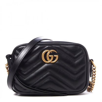 Gucci Calfskin Matelasse Mini GG Marmont Chain Shoulder Bag Black 1 of 10