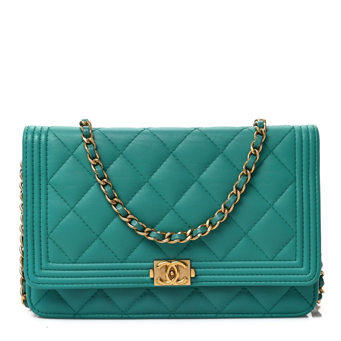 Lambskin Quilted Boy Wallet On Chain WOC Turquoise