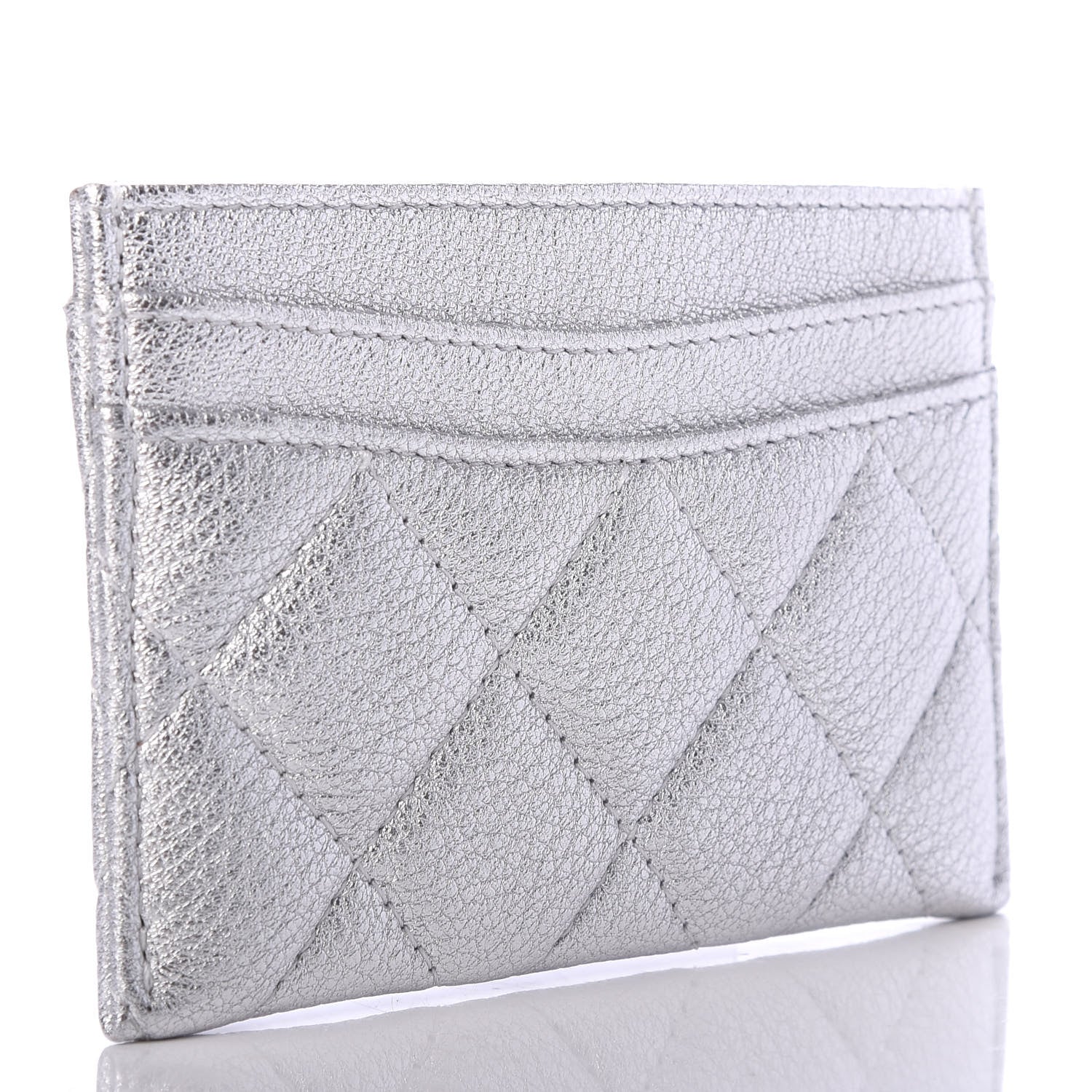 Chanel Metallic Lambskin Quilted Card Holder Silver 3 of 9