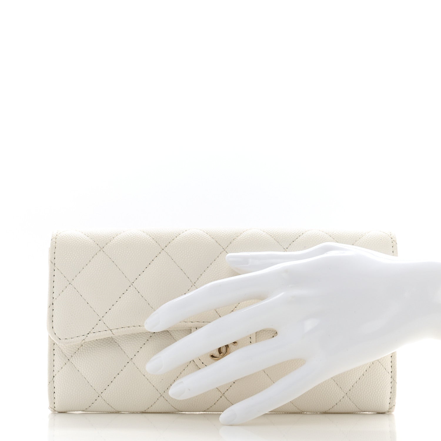 Chanel Caviar Quilted Large Gusset Flap Wallet White 2 of 13