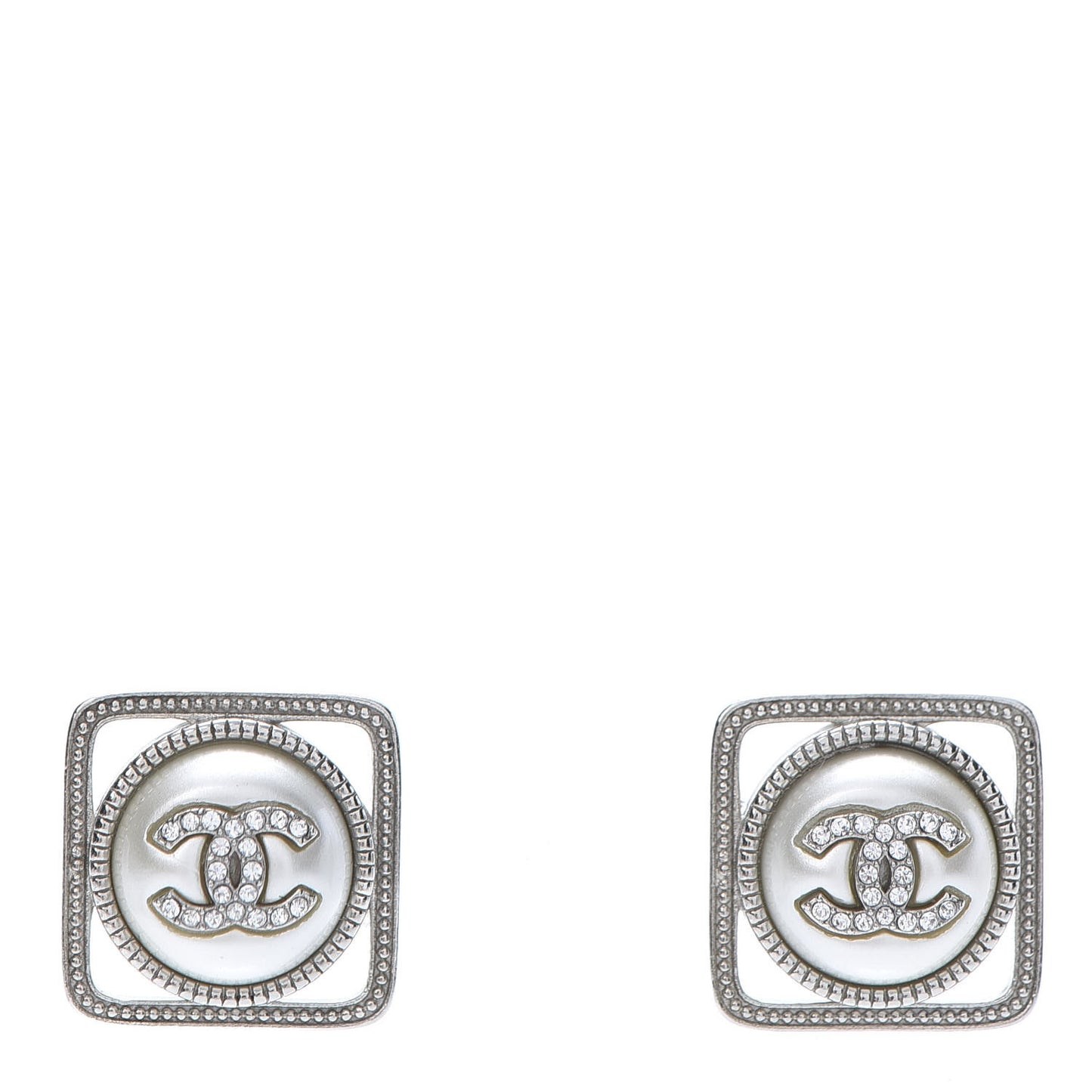 Crystal CC Square Earrings Silver