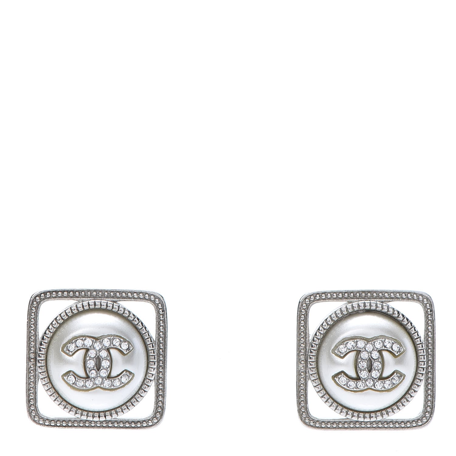 Chanel Crystal CC Square Earrings Silver 1 of 4