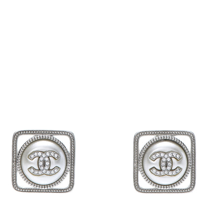 Chanel Crystal CC Square Earrings Silver 1 of 4