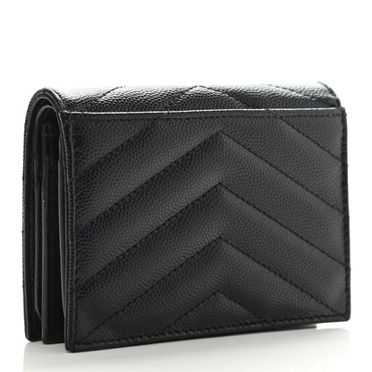 Saint Laurent Grain De Poudre Matelasse Chevron Monogram Card Case Black 2 of 7