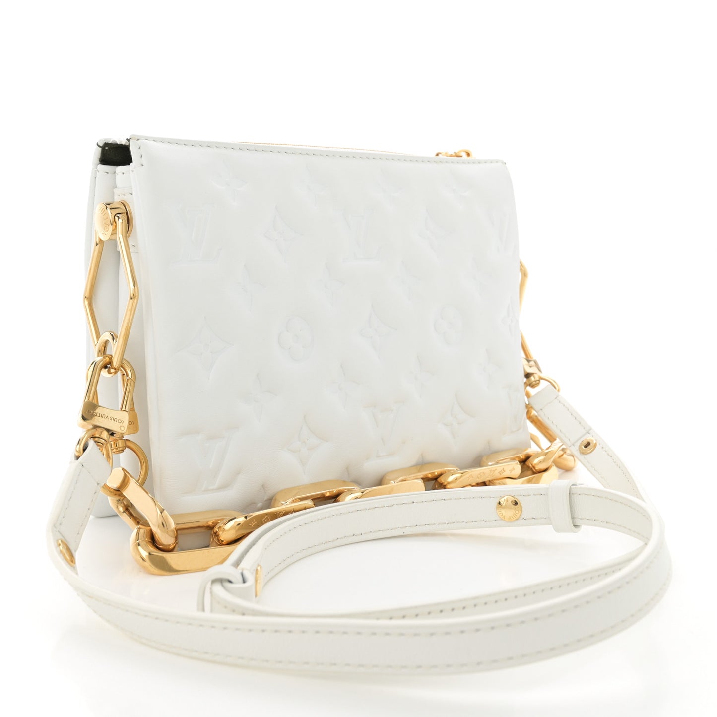 Lambskin Embossed Monogram Coussin BB White