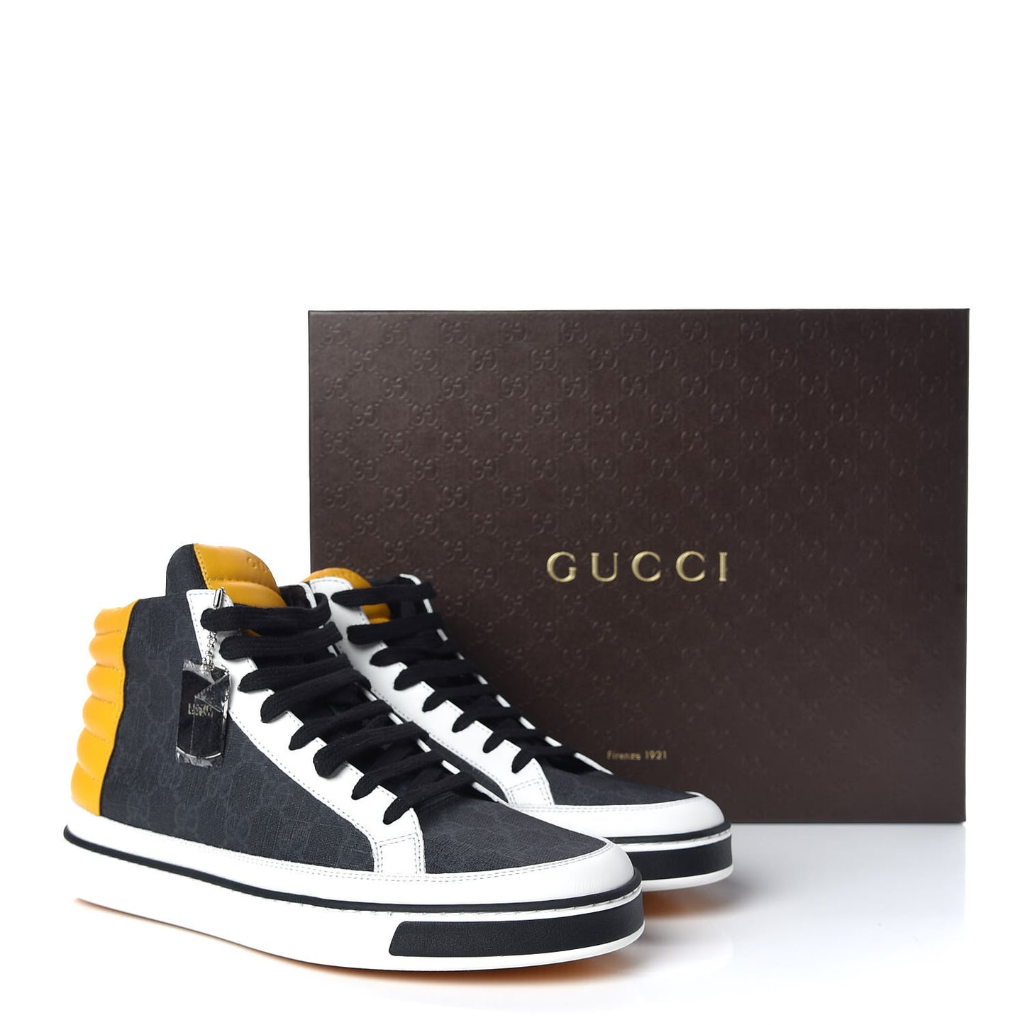 GG Supreme Monogram Calfskin Mens High Top Sneakers 8.5 Black Grey White Zest