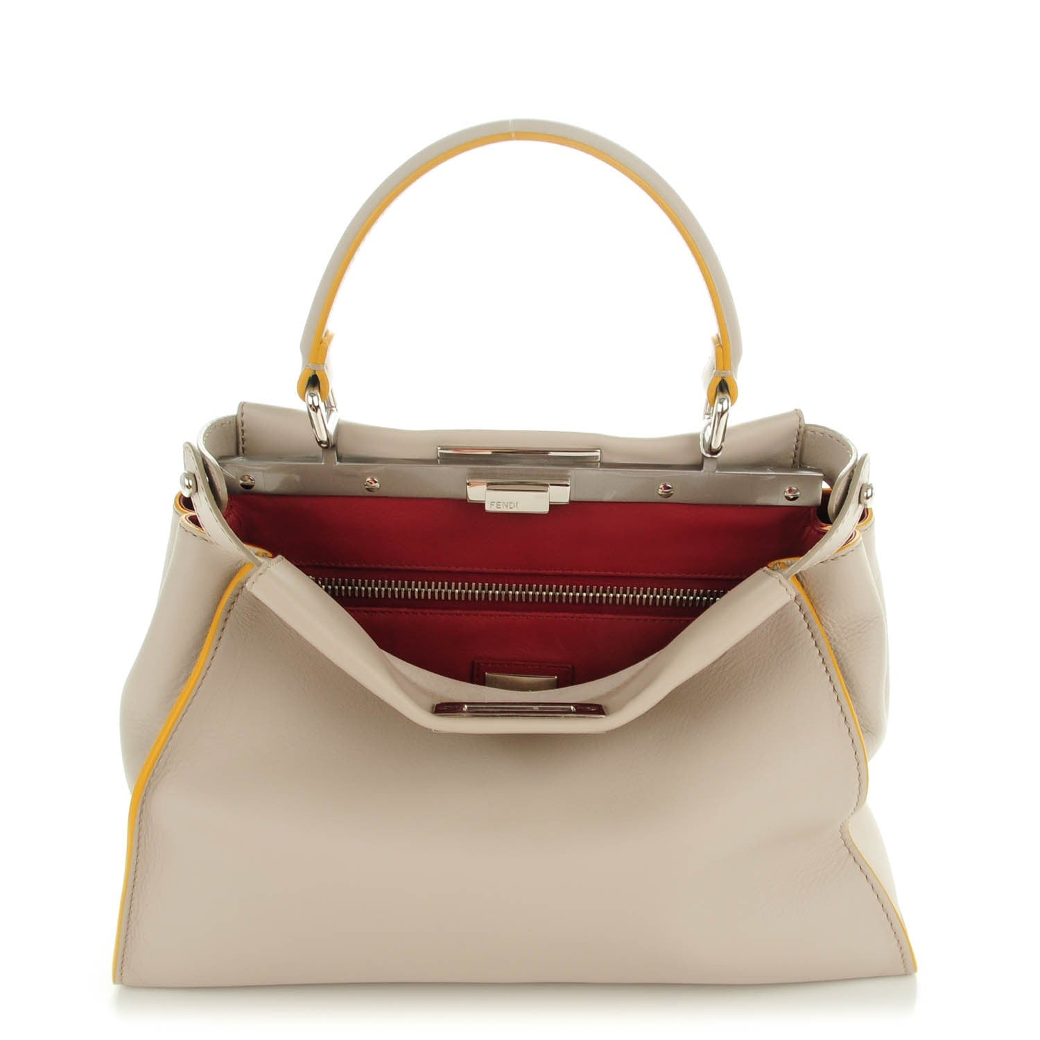 Fendi Vitello Seta Burro Medium Peekaboo Iconic Satchel Grigio Polvere Mattone 1 of 9