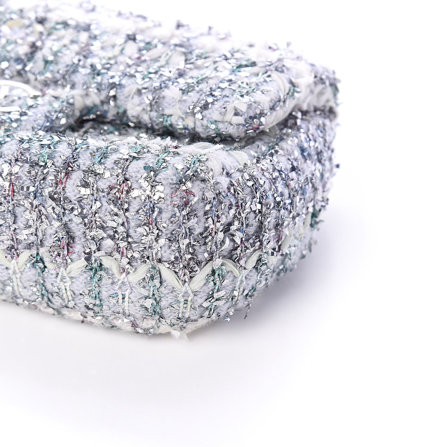 Tweed Quilted Mini Rectangular Flap Light Green Silver White