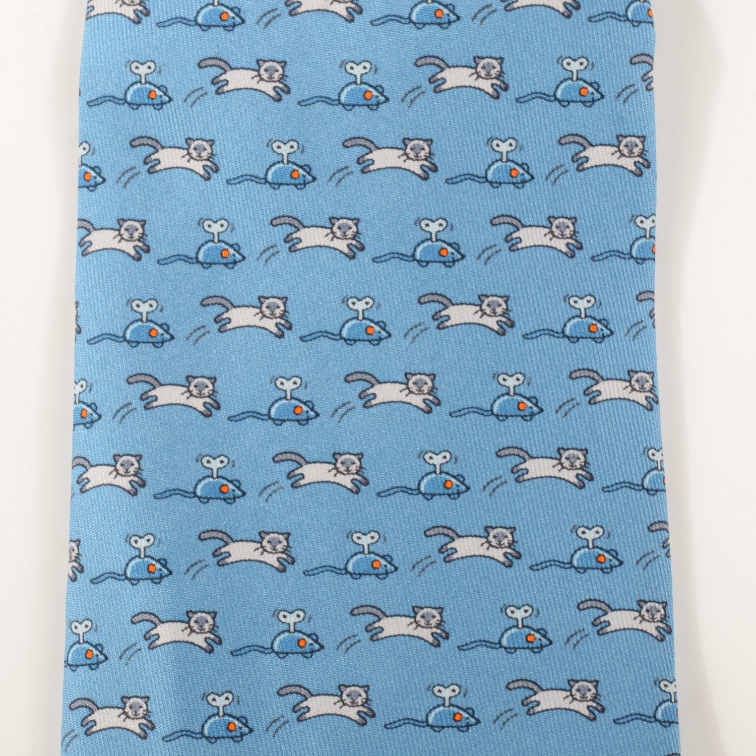 Hermes Silk Mecanichat Mens Neck Tie Ciel Craie Silex 3 of 6