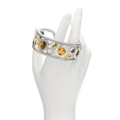David Yurman Sterling Silver 18K Yellow Gold Diamond Multi Gemstone Mosaic Cuff Bracelet 2 of 4