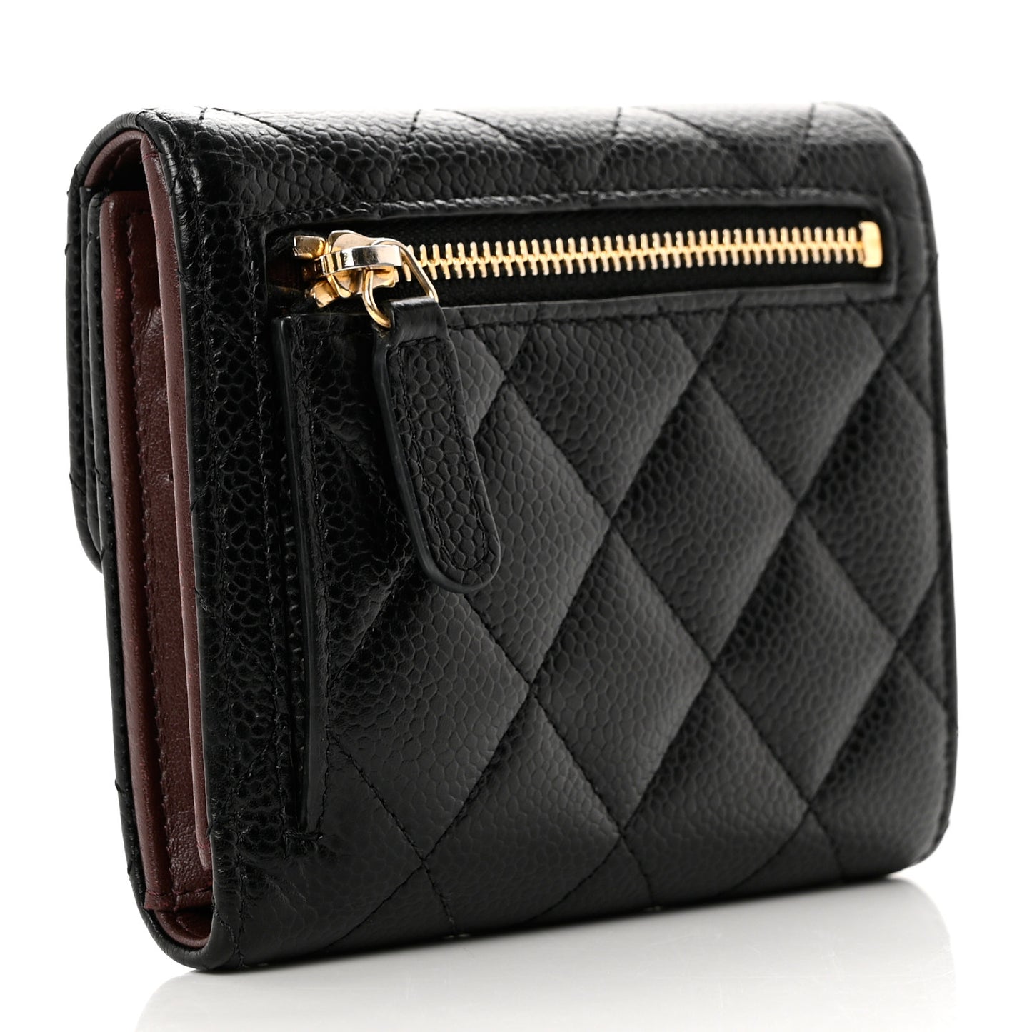 Caviar Quilted Compact Flap Wallet Black
