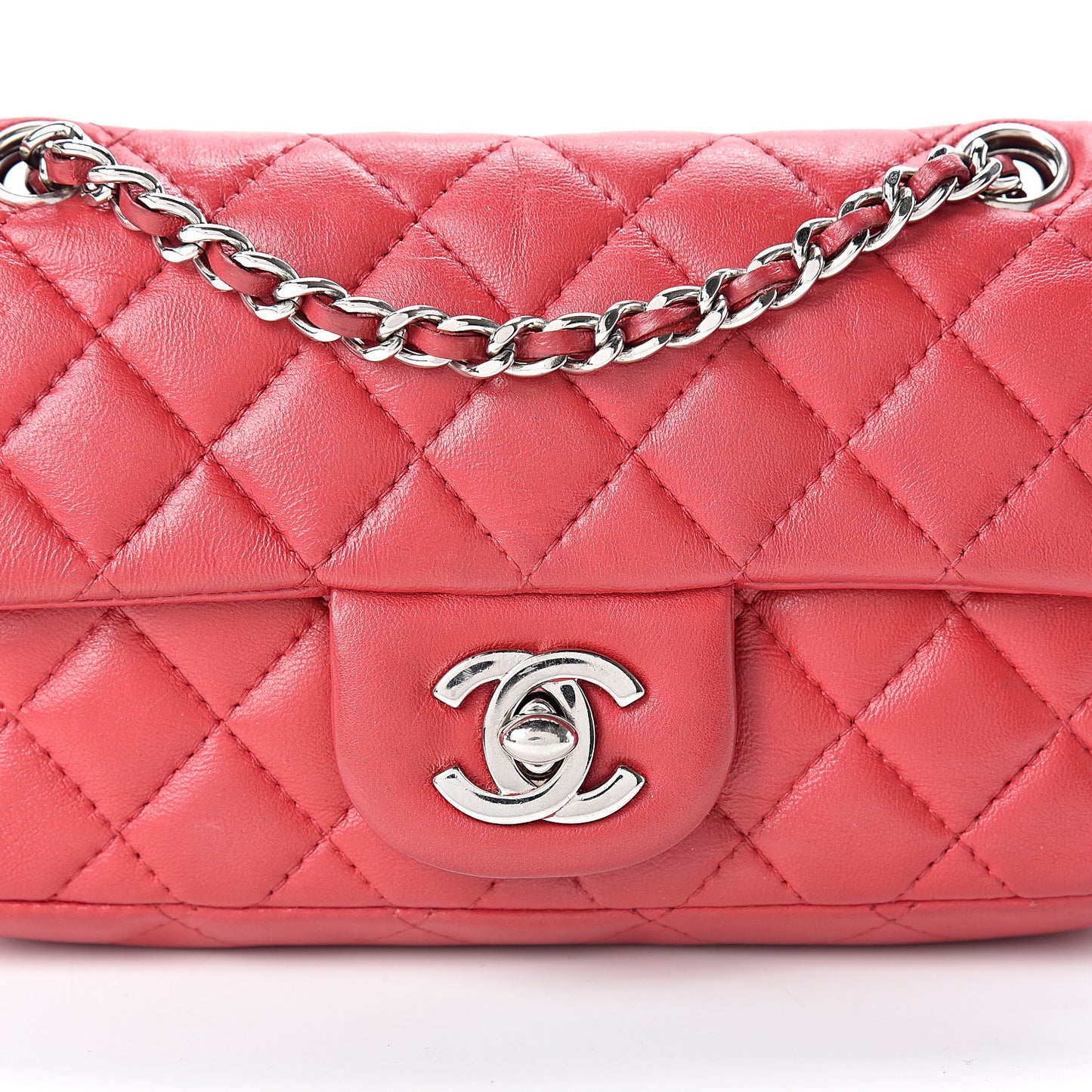 Lambskin Quilted Extra Mini Rectangular Flap Red