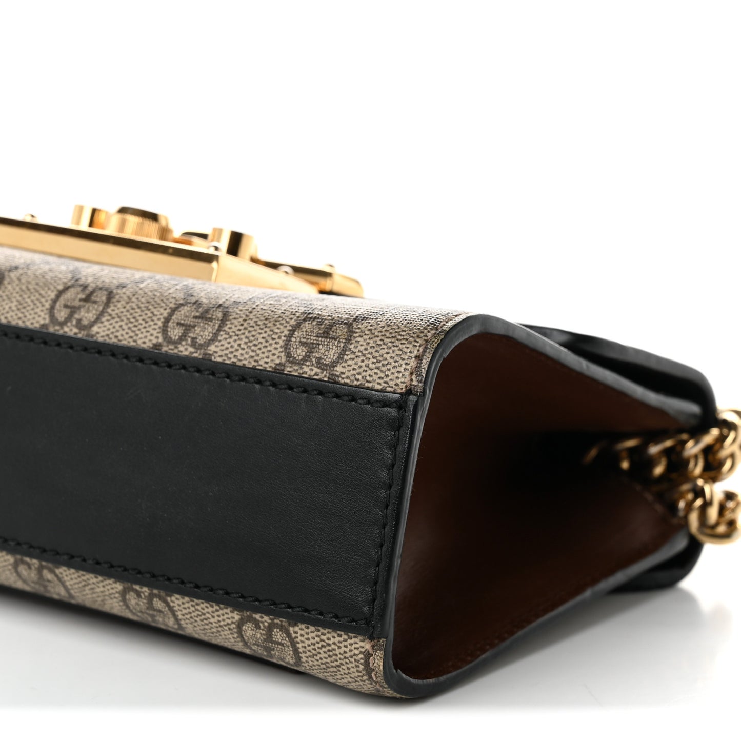 GG Supreme Monogram Calfskin Small Padlock Shoulder Bag Beige Black Cuir