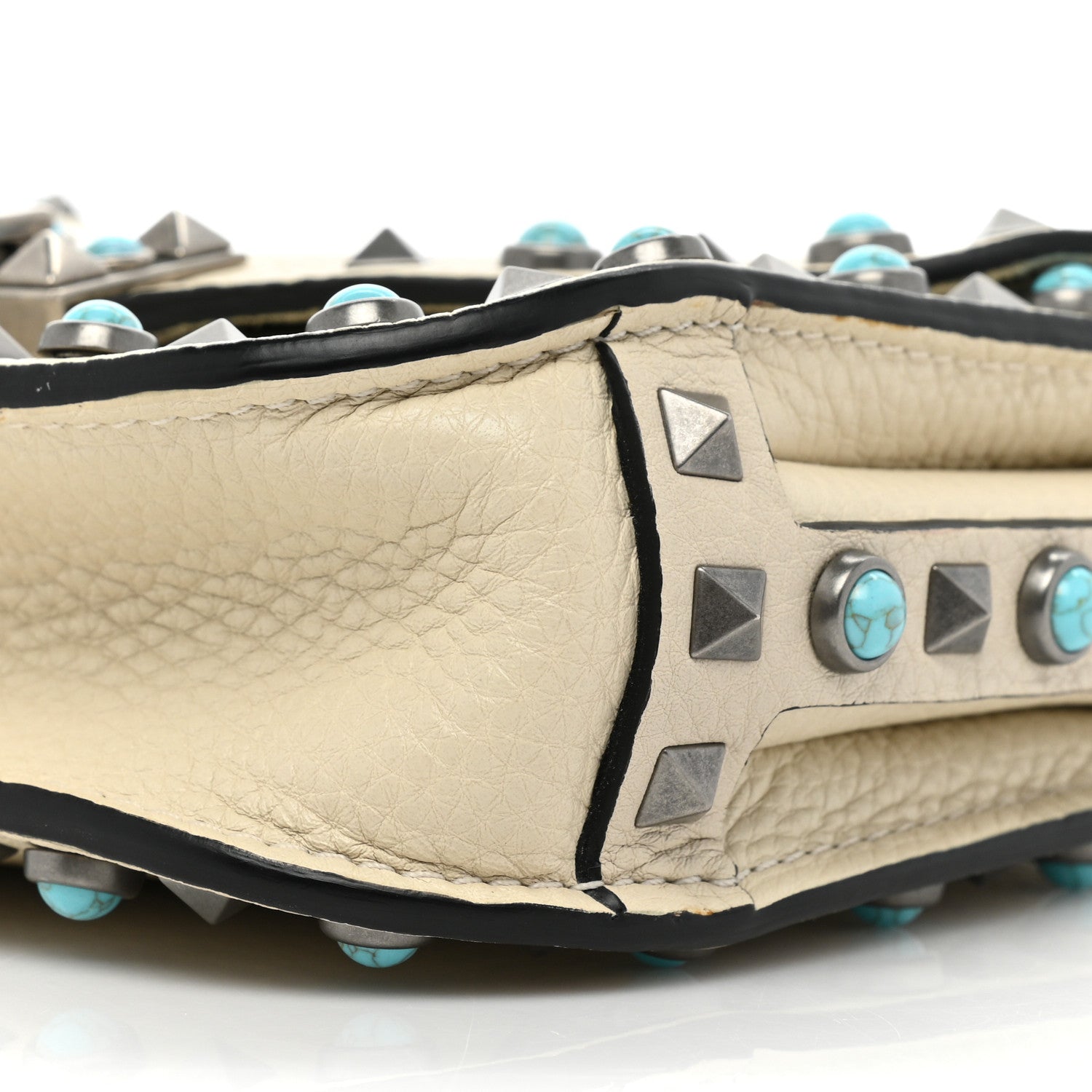 Valentino Garavani Grained Calfskin Turquoise Rockstud Rolling Flip Lock Crossbody Bag Light Ivory 8 of 14