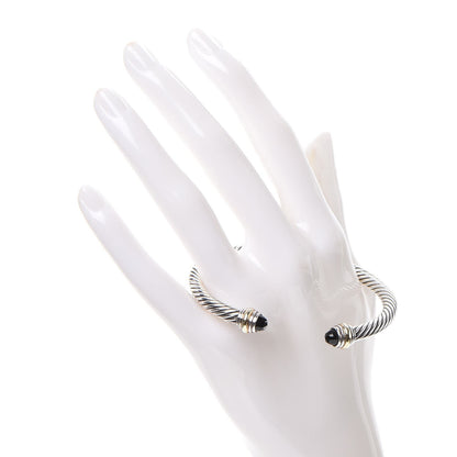 David Yurman Sterling Silver 14K Yellow Gold Black Onyx 5mm Cable Classics Bracelet 2 of 5