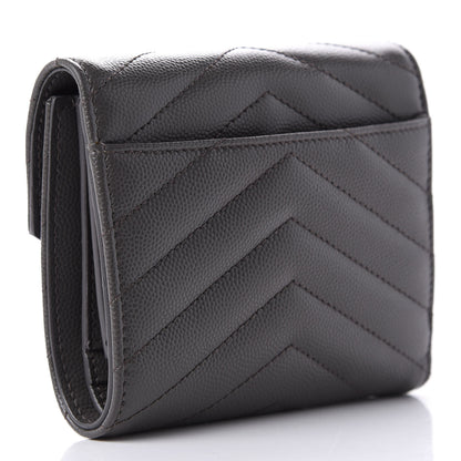 Saint Laurent Grain De Poudre Matelasse Chevron Monogram Compact Tri Fold Wallet Earth 3 of 12