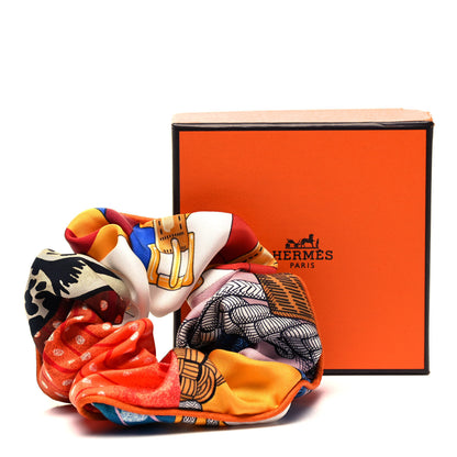 Hermes Silk Patchwork Claudia Scrunchie Orange Fruite 3 of 3