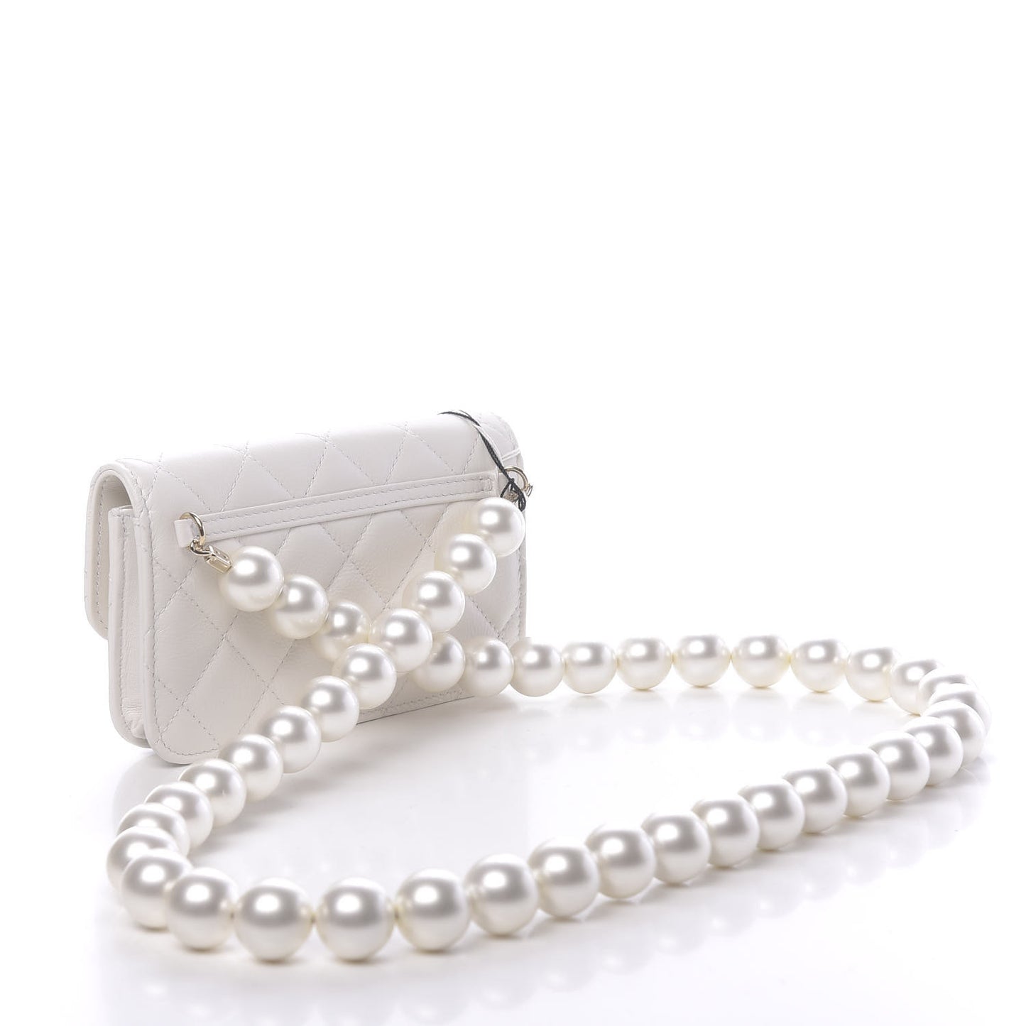 Calfskin Quilted Pearl Clutch With Chain White