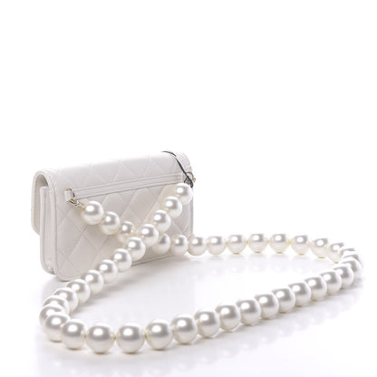 Chanel Calfskin Quilted Pearl Clutch With Chain White 3 of 12