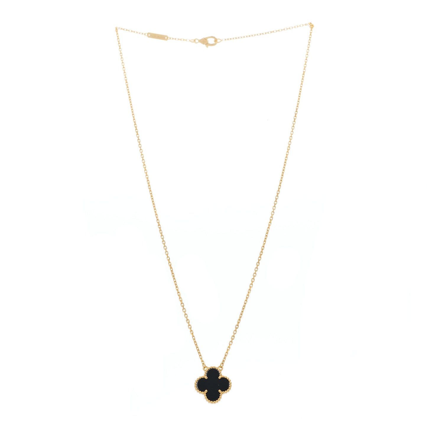 18K Yellow Gold Black Onyx Vintage Alhambra Pendant Necklace