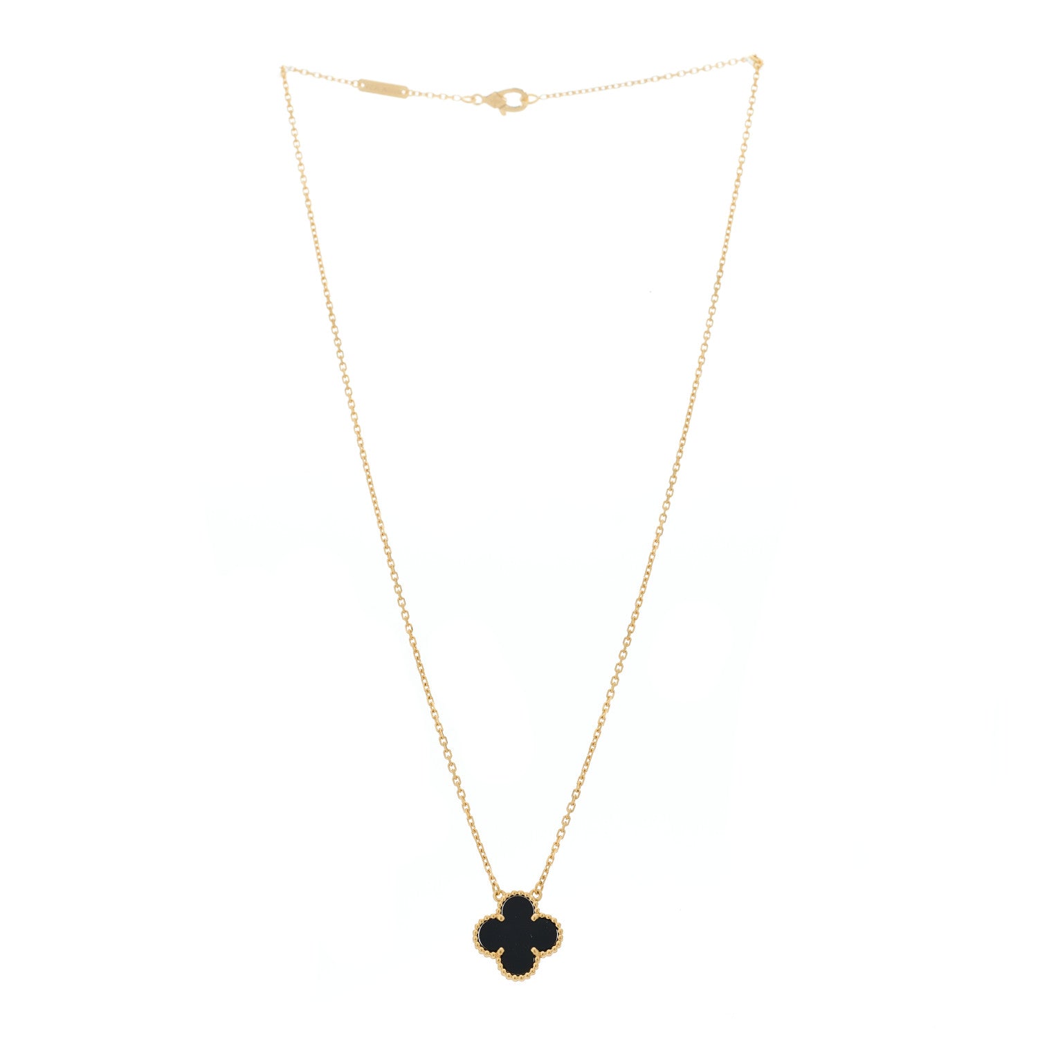 Van Cleef & Arpels 18K Yellow Gold Black Onyx Vintage Alhambra Pendant Necklace 3 of 5