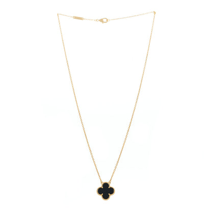 Van Cleef & Arpels 18K Yellow Gold Black Onyx Vintage Alhambra Pendant Necklace 3 of 5