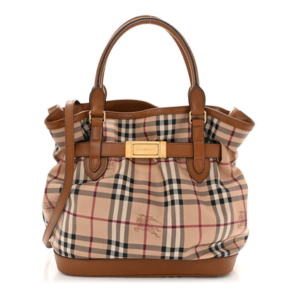 Burberry Haymarket Check Medium Golderton Tote Mid Camel 1 of 12