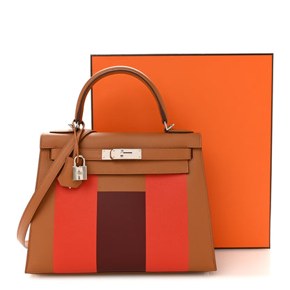 Hermes Epsom Chevre Mysore Sombrero Kellygraphie Lettre H Kelly Sellier 28 Capucine Gold Rouge H 11 of 11