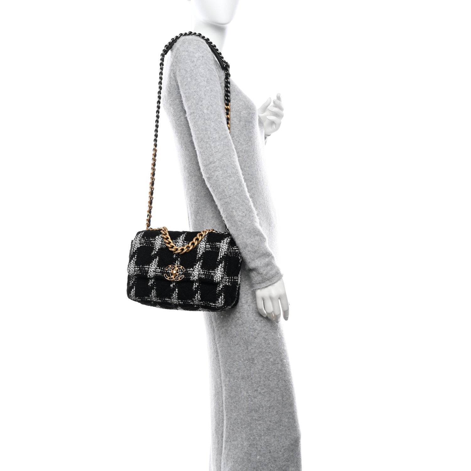 Chanel Tweed Houndstooth Quilted Medium Chanel 19 Flap Black White 2 of 10
