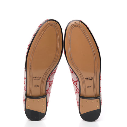 Gucci Canvas GG Monogram Horsebit Womens Jordaan Loafers 36.5 Gardenia Hibiscus Red 5 of 8