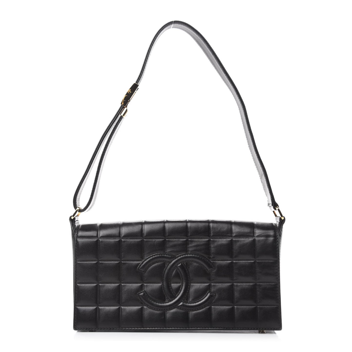 Lambskin Quilted CC Chocolate Bar Flap Black