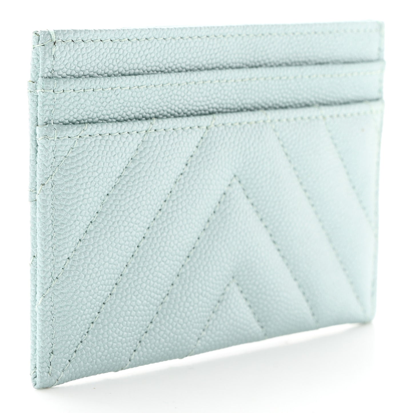 Metallic Caviar Chevron Quilted Vintage Mademoiselle Card Holder Light Blue