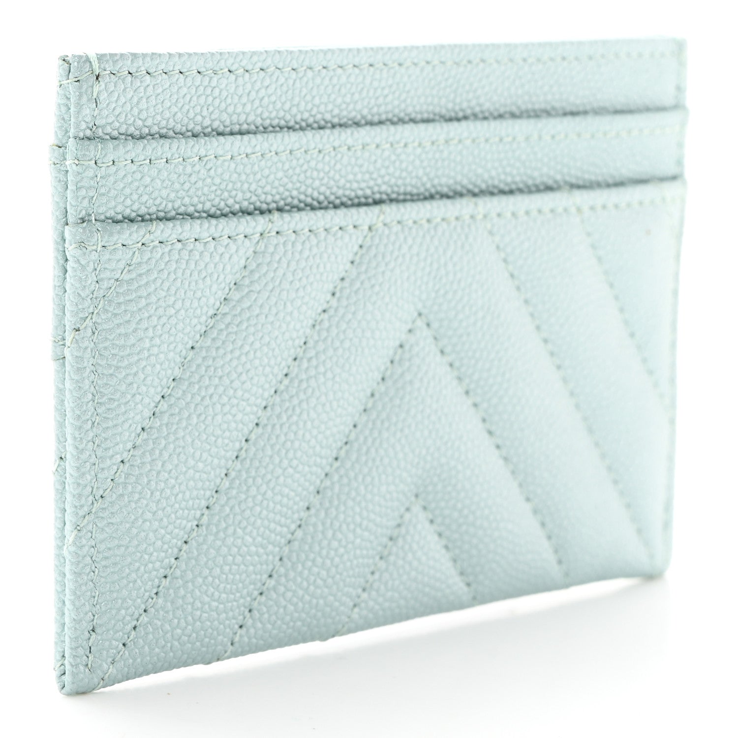 Chanel Metallic Caviar Chevron Quilted Vintage Mademoiselle Card Holder Light Blue 3 of 8