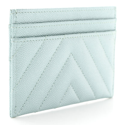 Chanel Metallic Caviar Chevron Quilted Vintage Mademoiselle Card Holder Light Blue 3 of 8