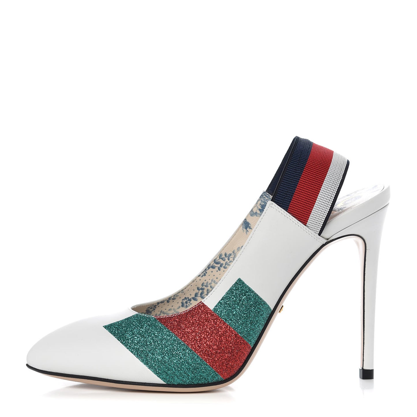 Calfskin Glitter Web High Heel Slingback Pumps 39 White