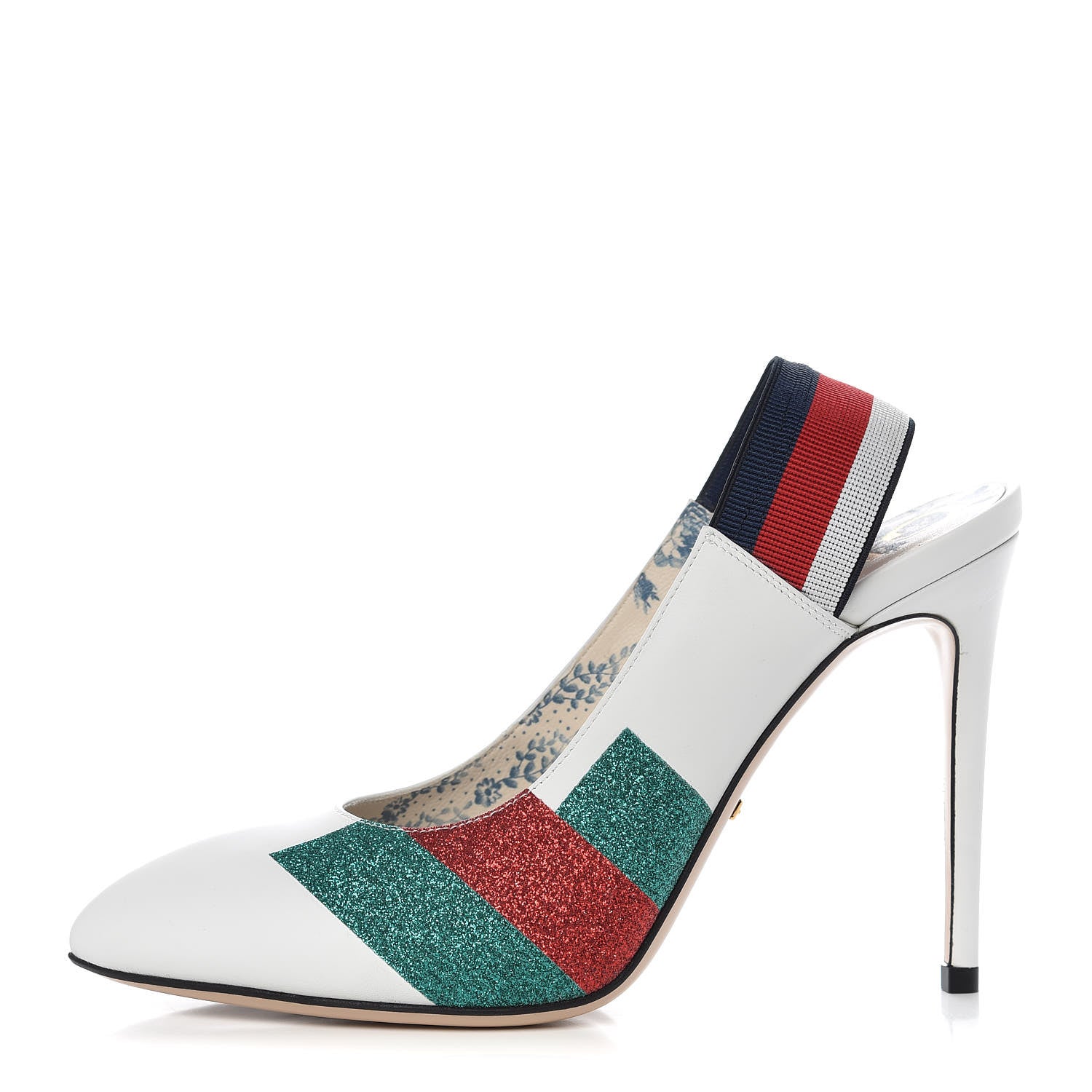 Gucci Calfskin Glitter Web High Heel Slingback Pumps 39 White 1 of 9